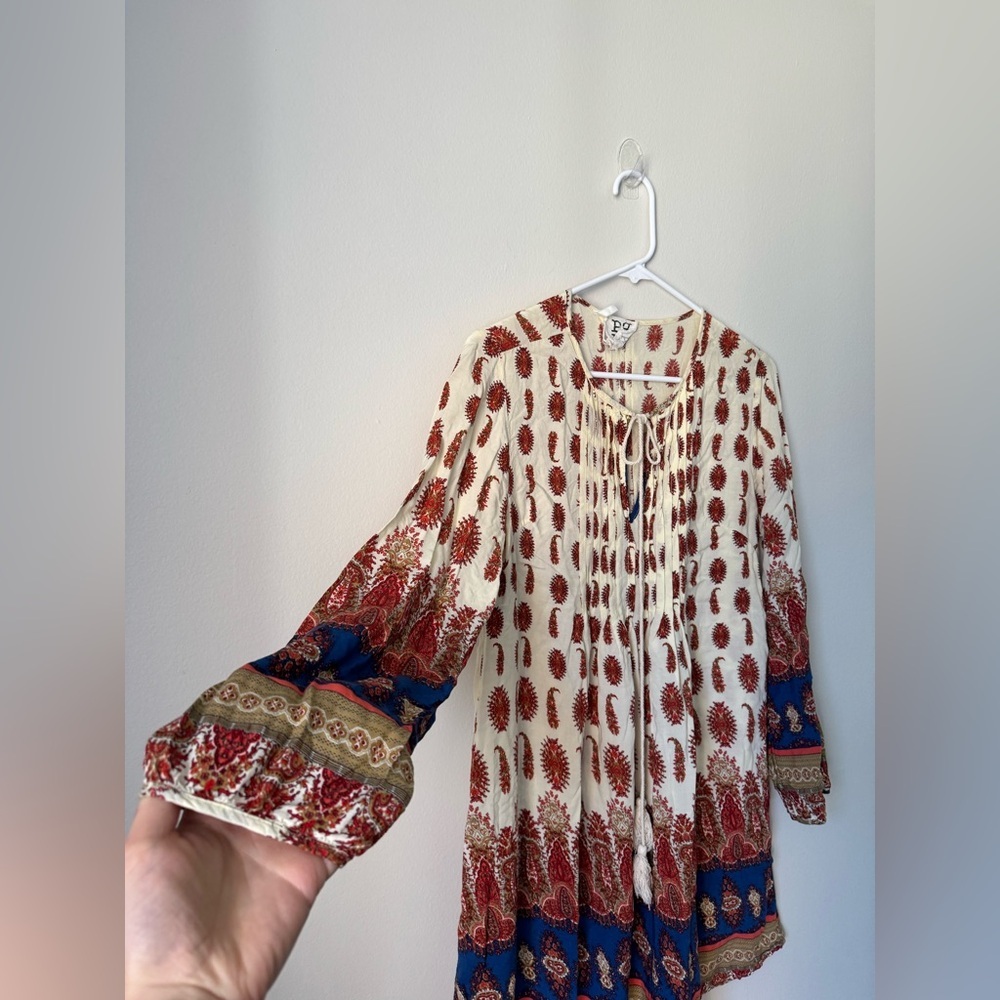 PPLA Boho Festive Dress Women's Cream Red Vintage Retro Size M - Picture 4 of 8